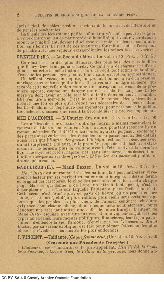 18.5 x 12 cm; 6 s.p. + 324 p. + [8] appendix p. + 4 appendix p. + 2 s.p., l. 1 bookplate CPC on recto, l. 2 half-title page a